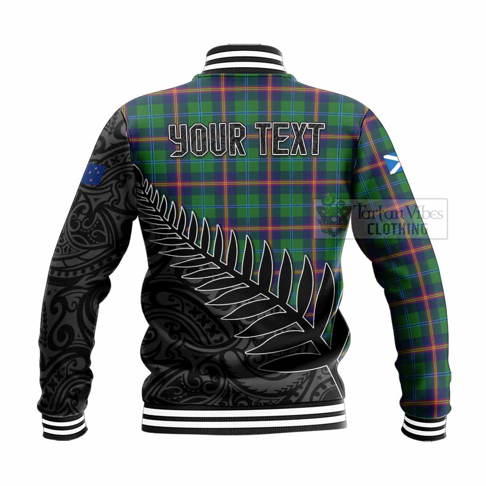 Tartan Vibes Clothing Young Crest Tartan Baseball Jacket with New Zealand Silver Fern Half Style