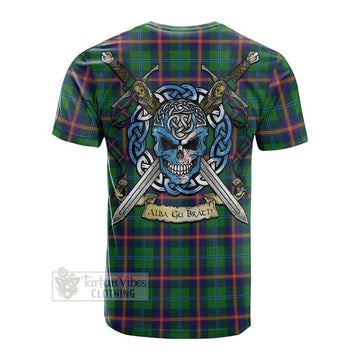 Young Tartan Cotton T-shirt with Family Crest Celtic Skull Style