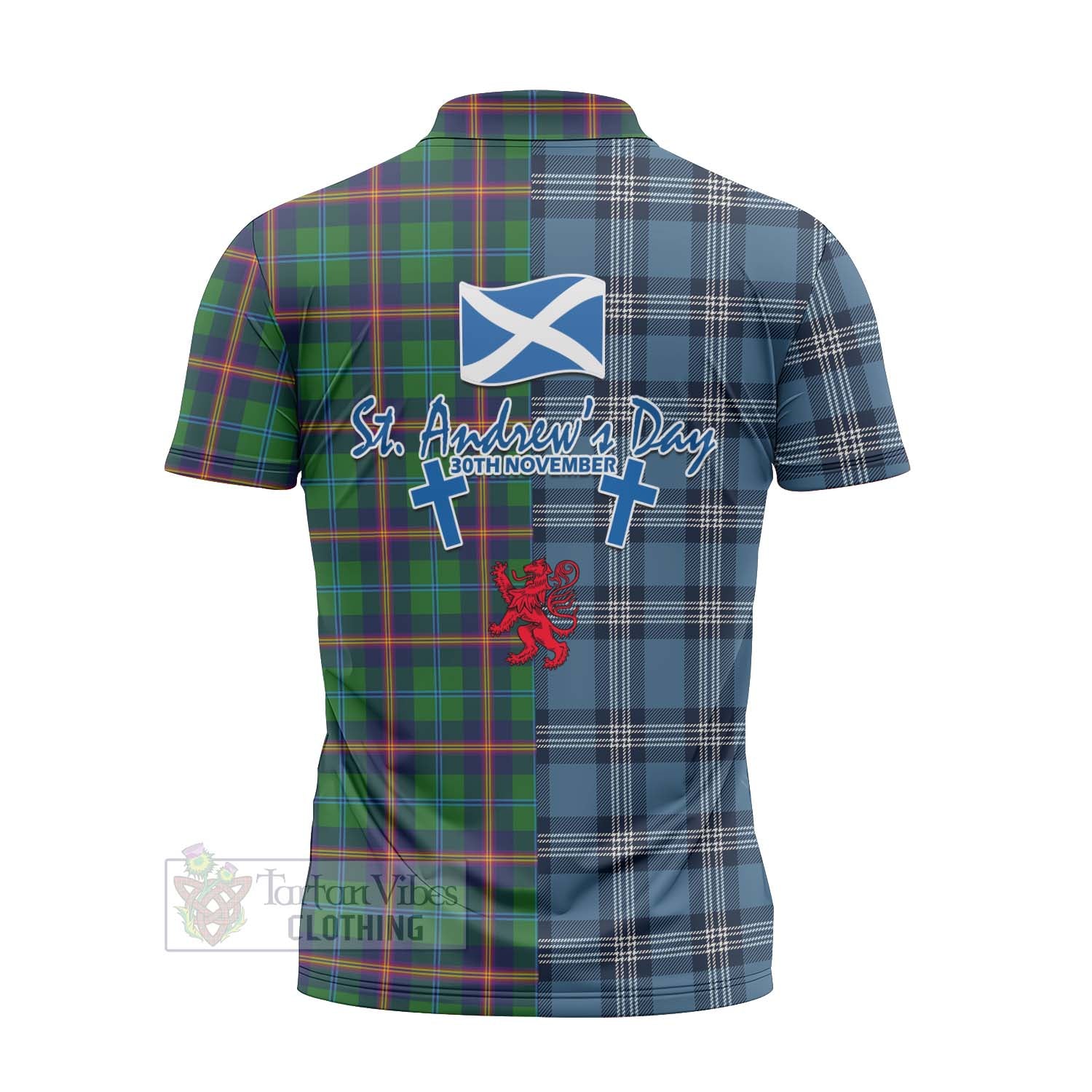 Tartan Vibes Clothing Young Tartan Zipper Polo Shirt Happy St. Andrew's Day Half Tartan Style