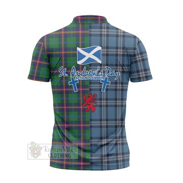 Young Tartan Zipper Polo Shirt Happy St. Andrew's Day Half Tartan Style