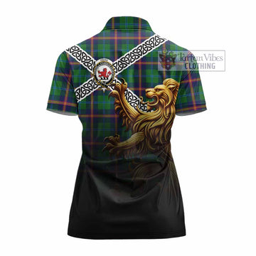 Young Crest Tartan Women's Polo Shirt with Golden Lion Emblem Celtic Style - Tartan Vibes Clothing