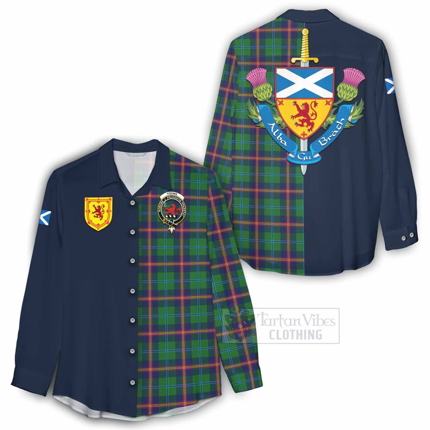 Tartan Vibes Clothing Young Tartan Women's Casual Shirt Alba with Scottish Lion Royal Arm Half Style