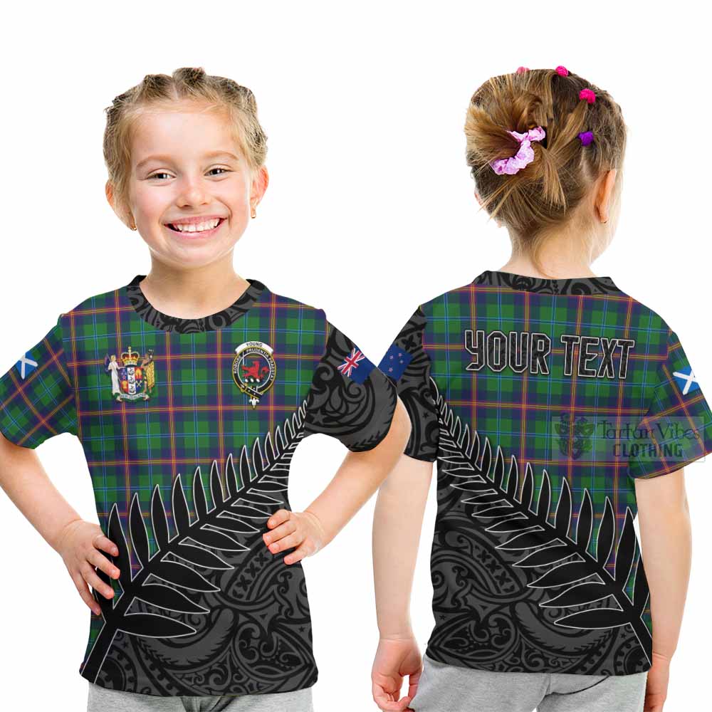 Tartan Vibes Clothing Young Crest Tartan Kid T-Shirt with New Zealand Silver Fern Half Style