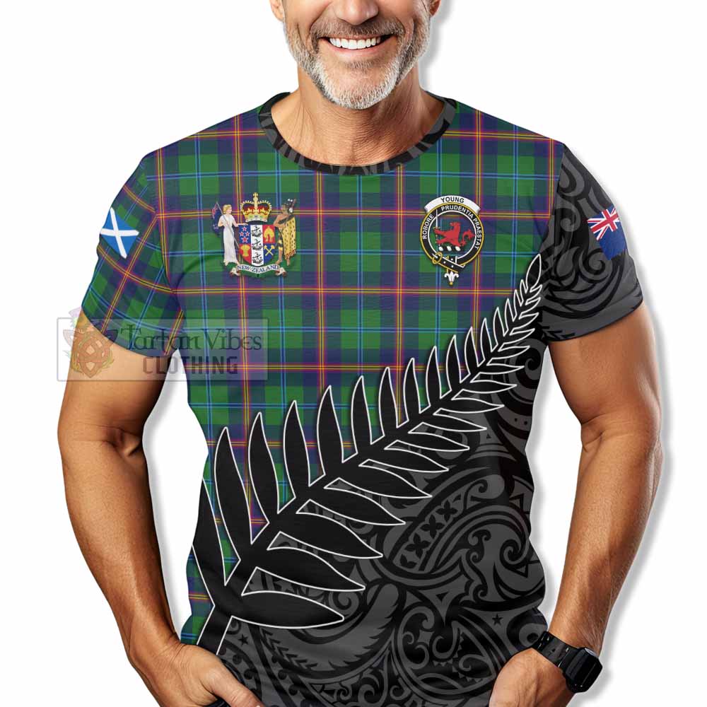 Tartan Vibes Clothing Young Crest Tartan T-Shirt with New Zealand Silver Fern Half Style