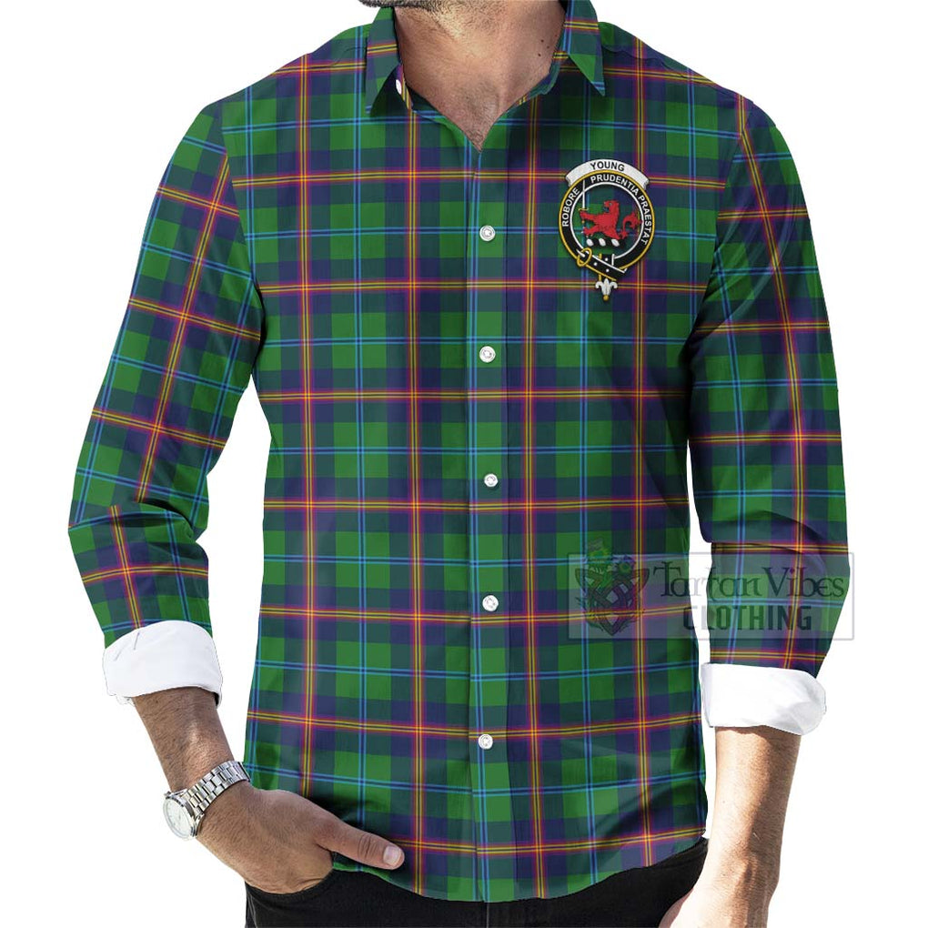 Tartan Vibes Clothing Young Tartan Long Sleeve Button Shirt with Family Crest and Bearded Skull Holding Bottles of Whiskey