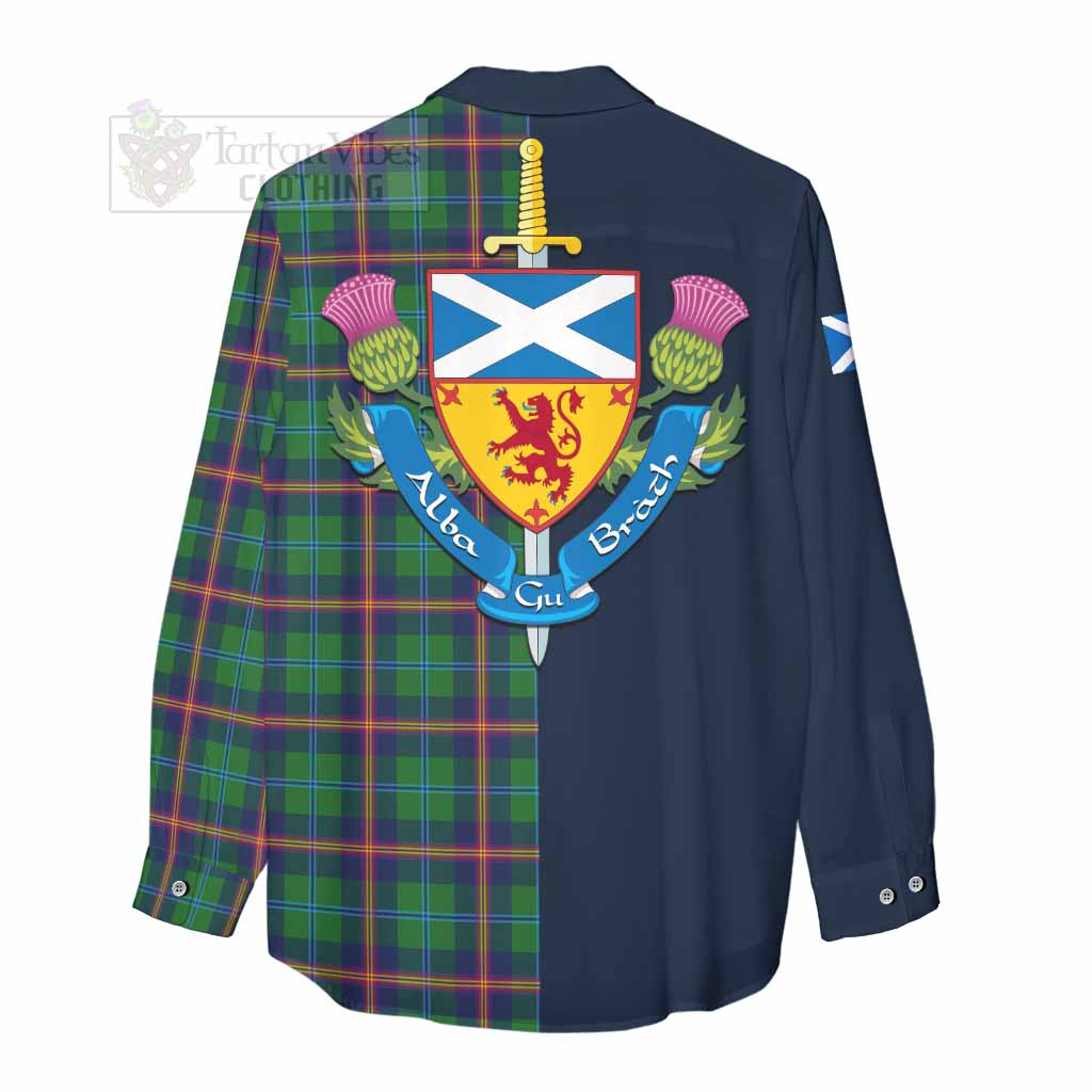 Tartan Vibes Clothing Young Tartan Women's Casual Shirt Alba with Scottish Lion Royal Arm Half Style