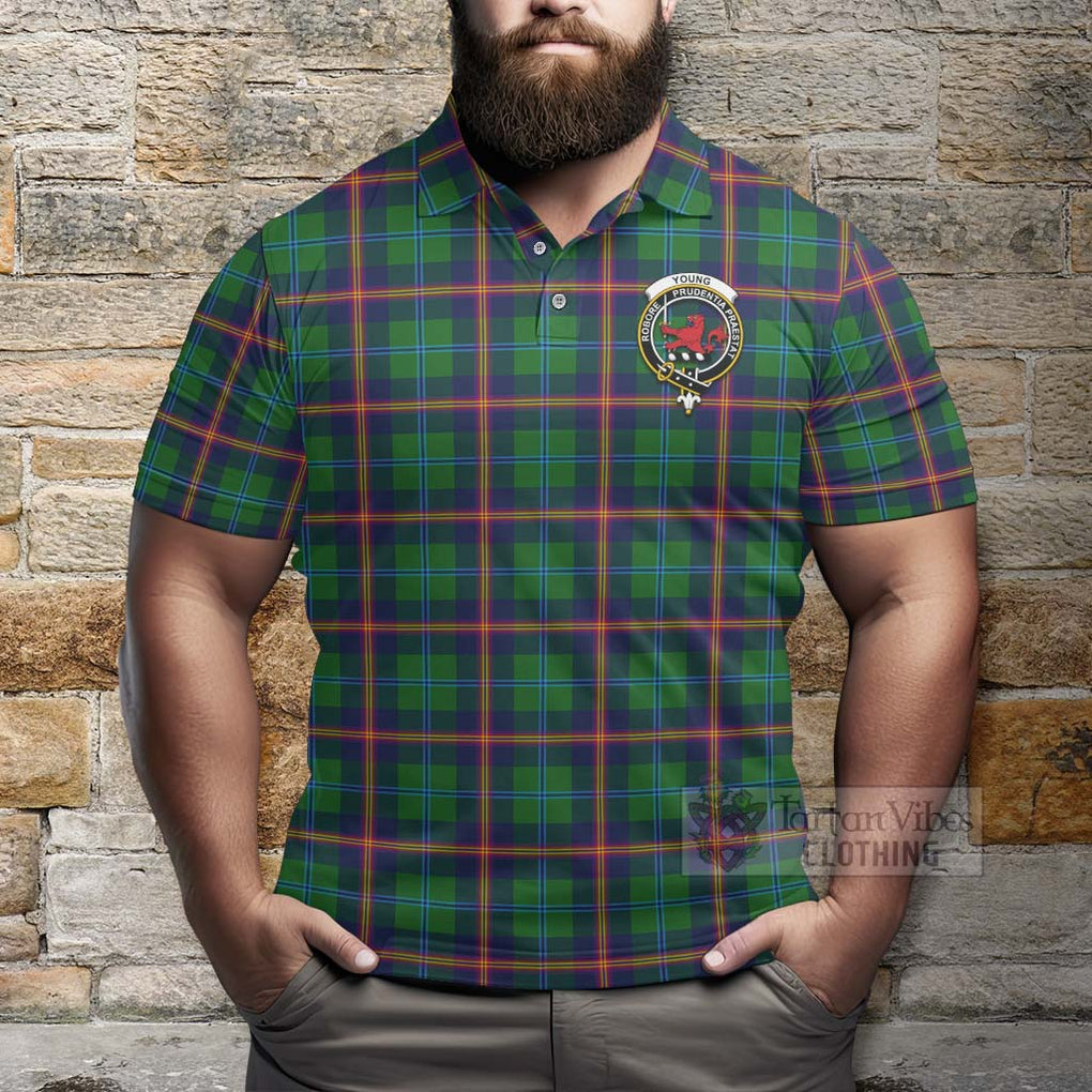 Tartan Vibes Clothing Young Tartan Polo Shirt with Family Crest and Bearded Skull Holding Bottles of Whiskey