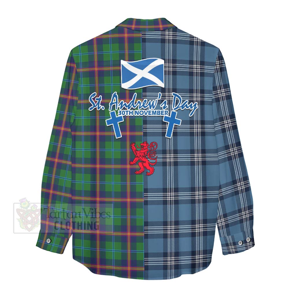 Tartan Vibes Clothing Young Tartan Women's Casual Shirt Happy St. Andrew's Day Half Tartan Style