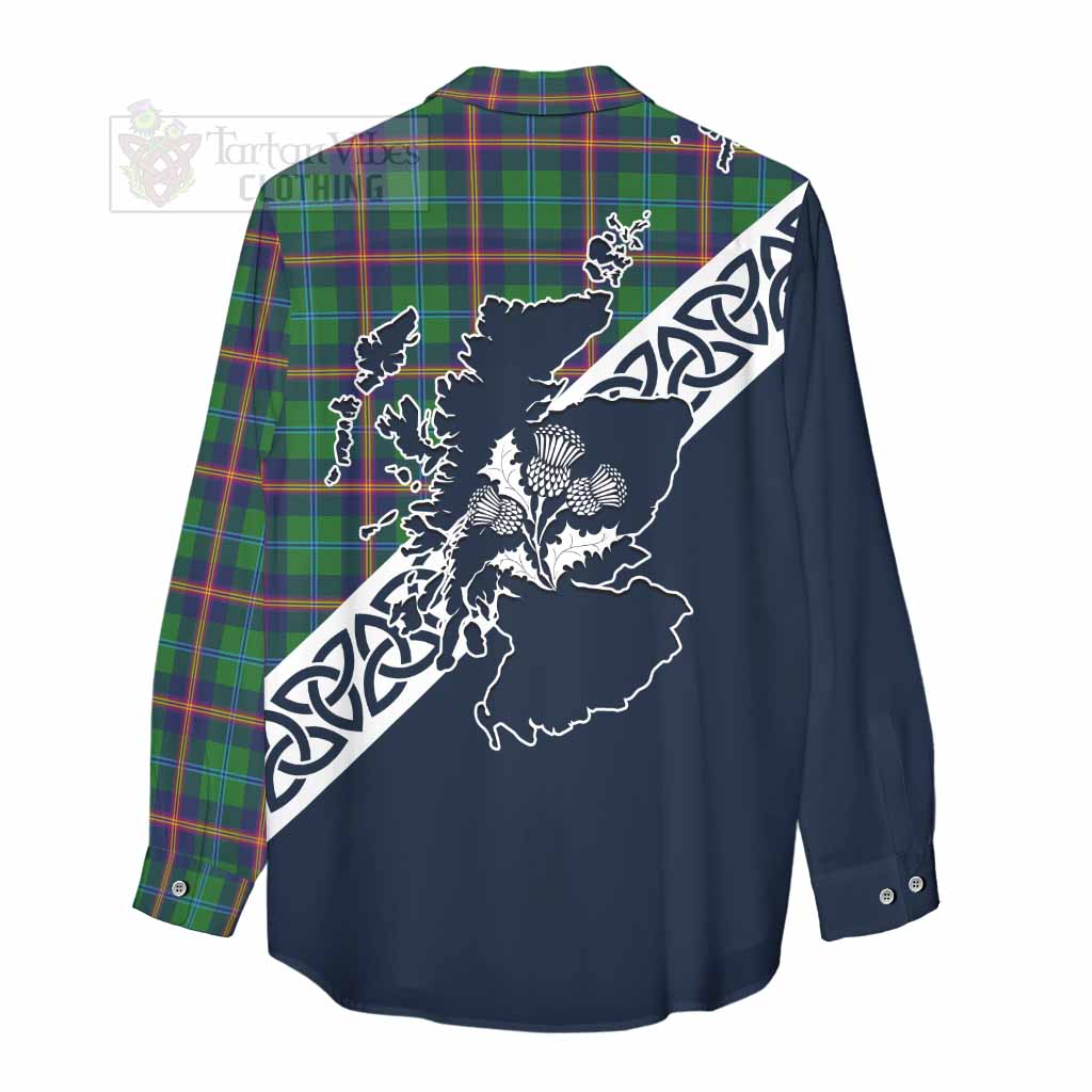 Tartan Vibes Clothing Young Tartan Women's Casual Shirt Featuring Thistle and Scotland Map