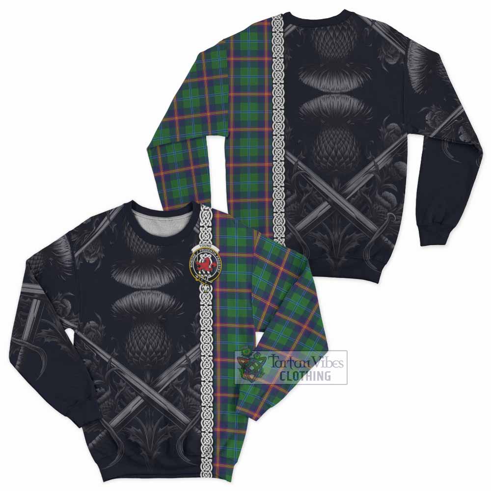 Tartan Vibes Clothing Young Tartan Sweatshirt with Family Crest Cross Sword Thistle Celtic Vibes