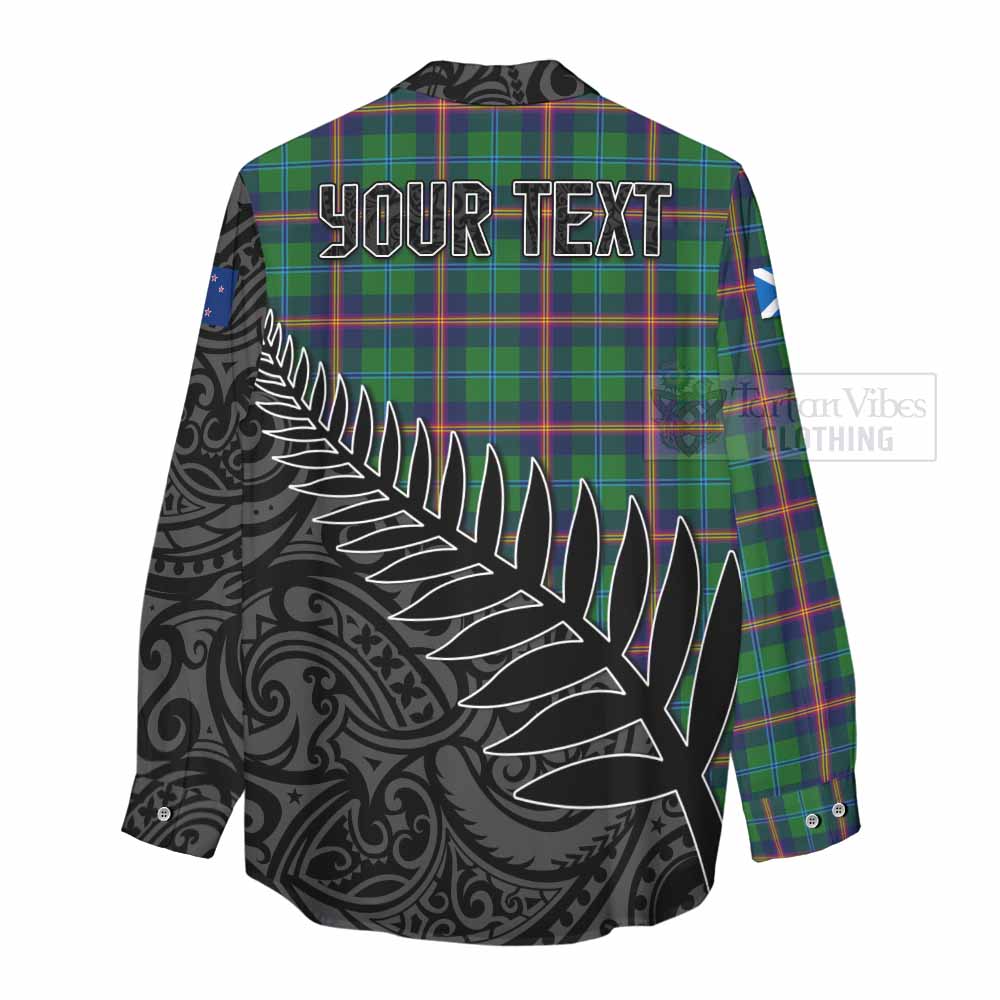 Tartan Vibes Clothing Young Crest Tartan Women's Casual Shirt with New Zealand Silver Fern Half Style