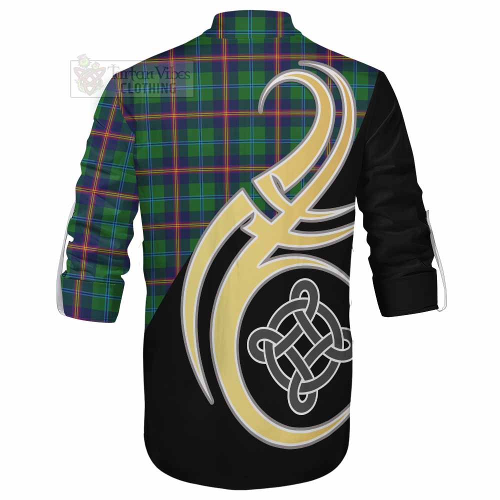 Tartan Vibes Clothing Young Tartan Ghillie Kilt Shirt with Family Crest and Celtic Symbol Style