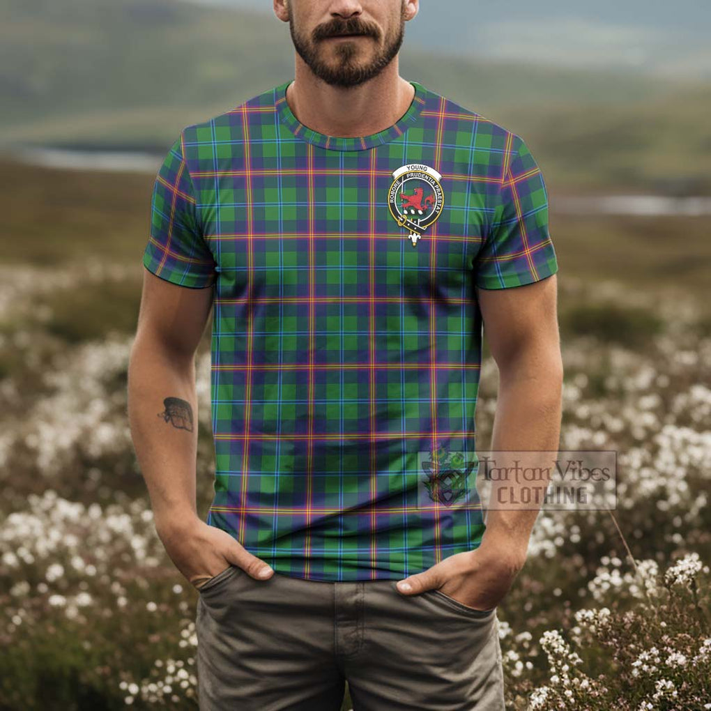 Tartan Vibes Clothing Young Tartan T-Shirt with Family Crest and Bearded Skull Holding Bottles of Whiskey