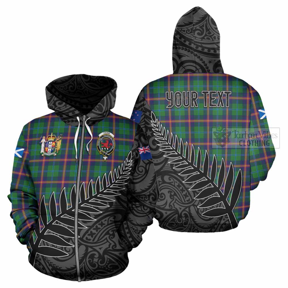 Tartan Vibes Clothing Young Crest Tartan Hoodie with New Zealand Silver Fern Half Style