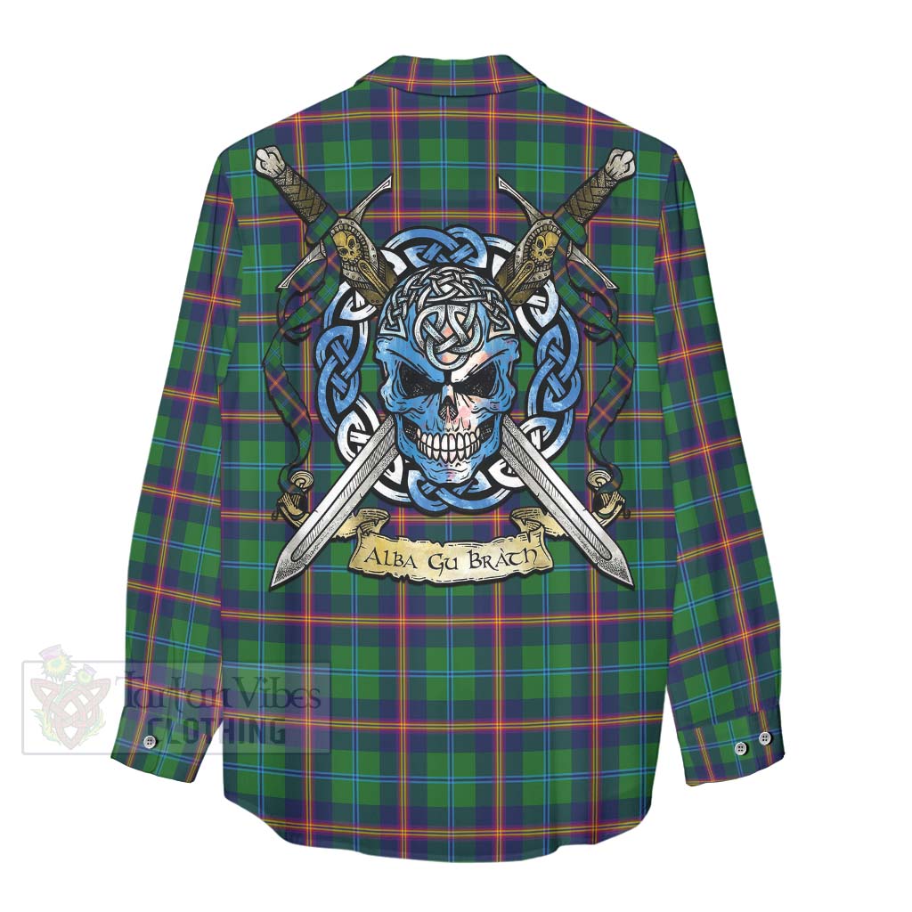 Tartan Vibes Clothing Young Tartan Women's Casual Shirt with Family Crest Celtic Skull Style