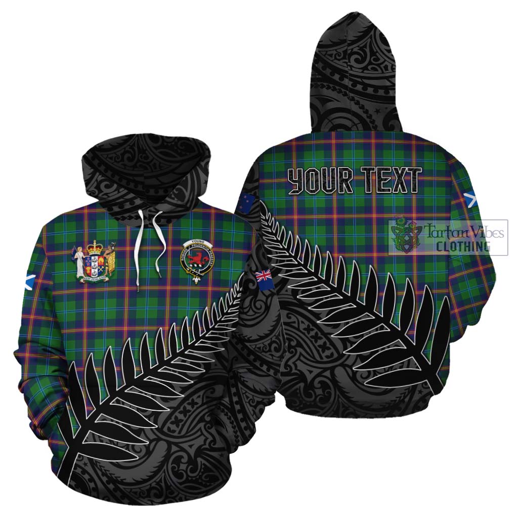 Tartan Vibes Clothing Young Crest Tartan Cotton Hoodie with New Zealand Silver Fern Half Style