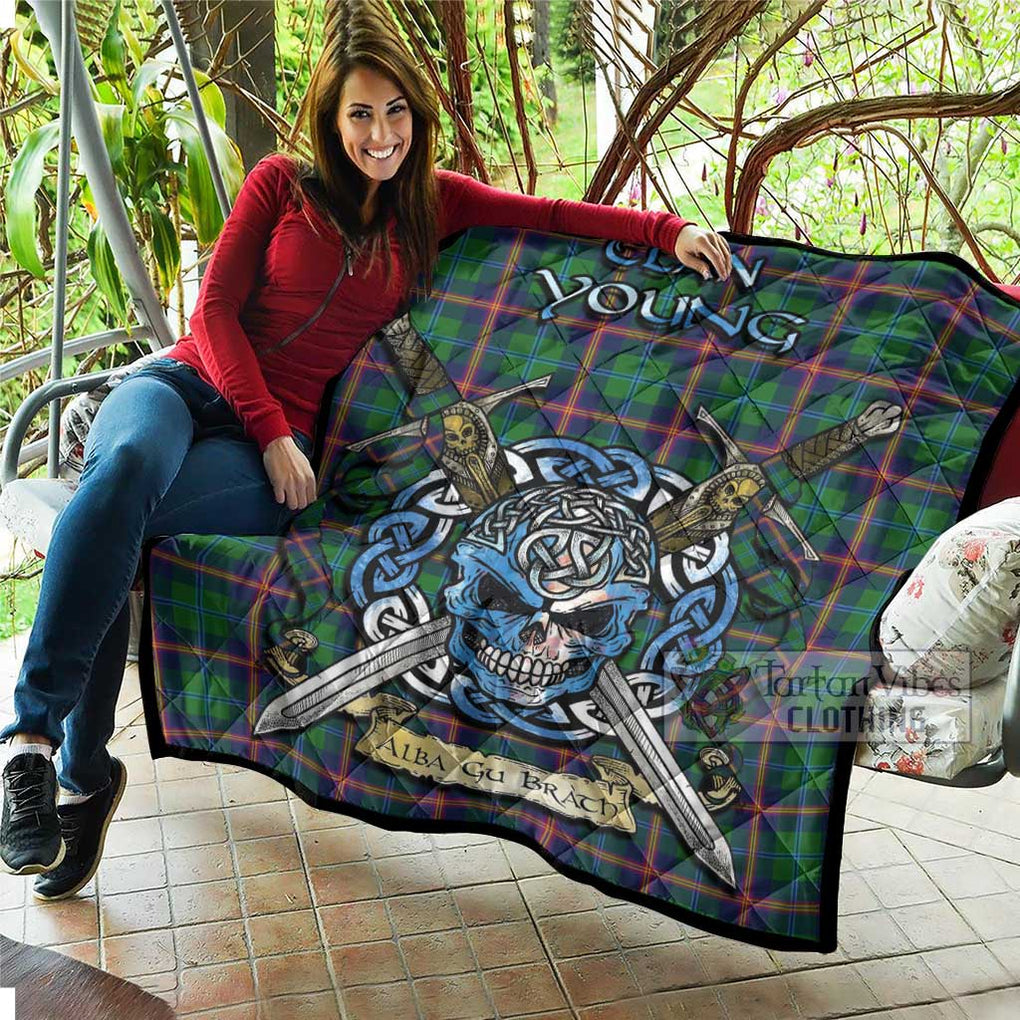 Tartan Vibes Clothing Young Tartan Quilt with Celtic Skull Alba Gu Brath Style