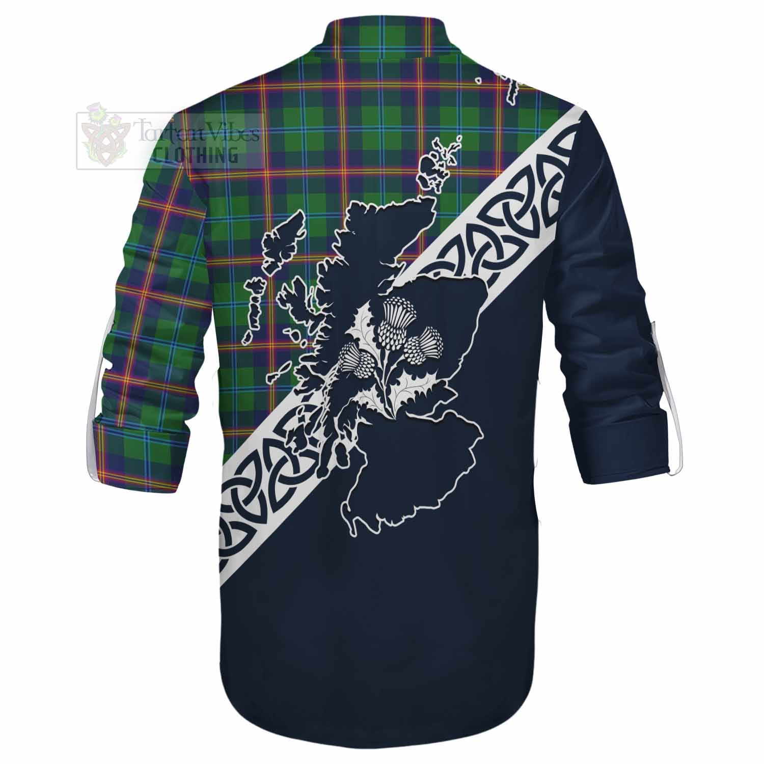 Tartan Vibes Clothing Young Tartan Ghillie Kilt Shirt Featuring Thistle and Scotland Map