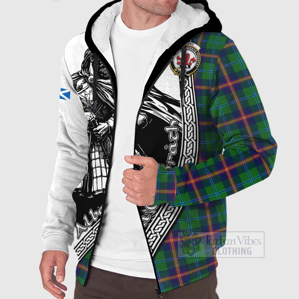 Tartan Vibes Clothing Young Tartan Clan Crest Sherpa Hoodie with Highlander Warrior Celtic Style