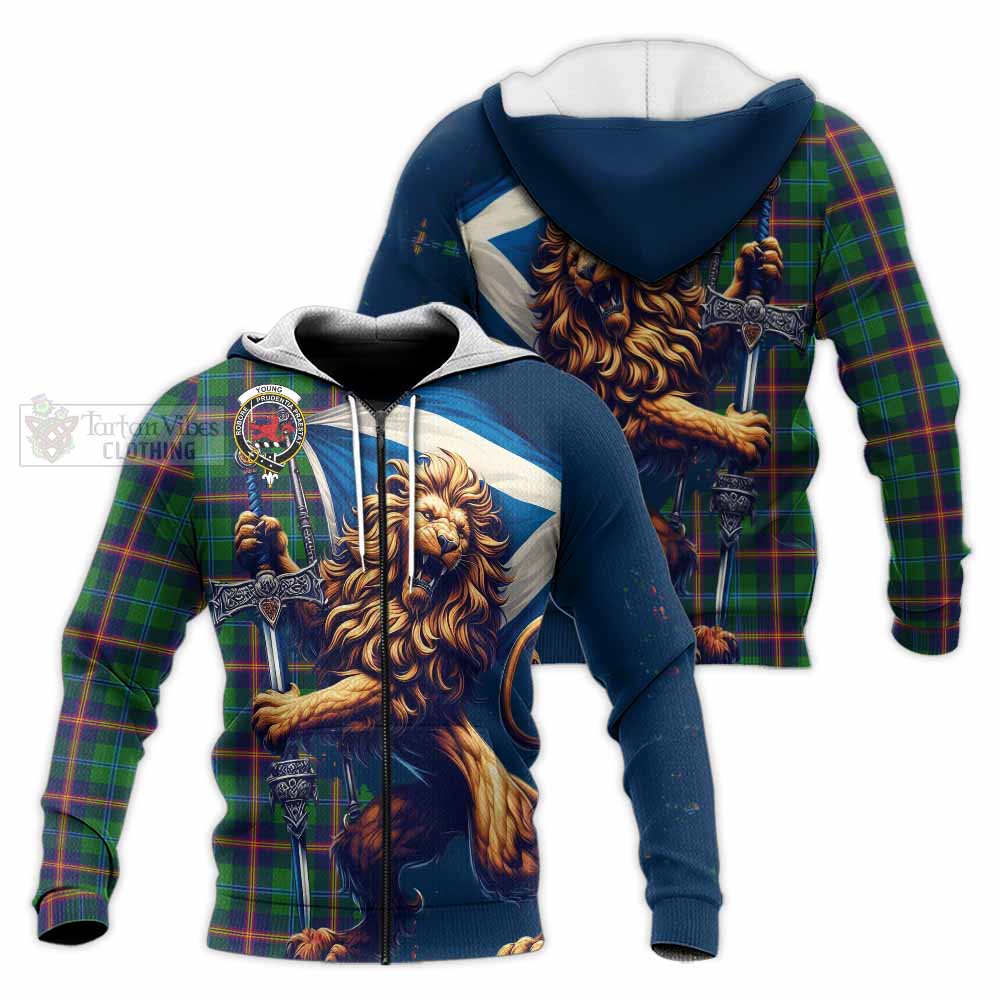 Tartan Vibes Clothing Young Tartan Family Crest Knitted Hoodie with Scottish Majestic Lion