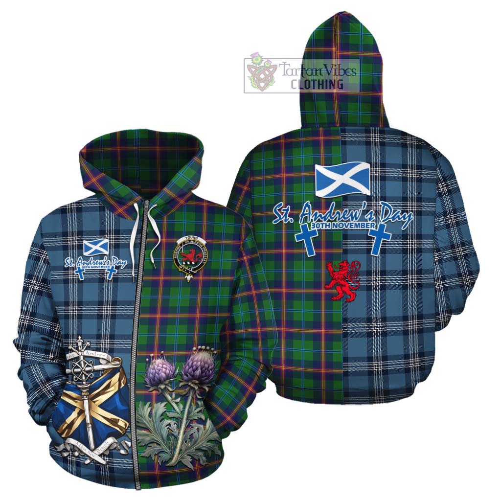 Tartan Vibes Clothing Young Tartan Cotton Hoodie Happy St. Andrew's Day Half Tartan Style