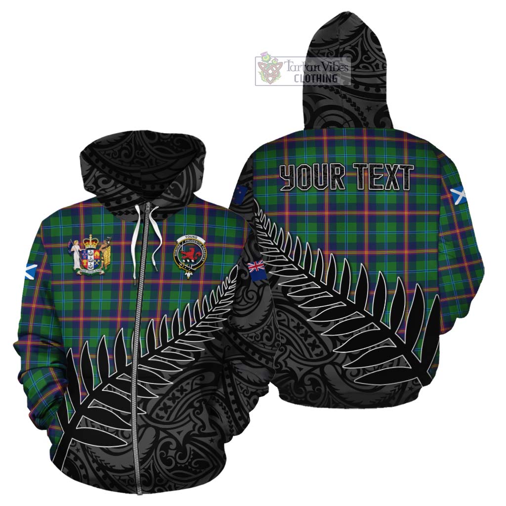 Tartan Vibes Clothing Young Crest Tartan Cotton Hoodie with New Zealand Silver Fern Half Style