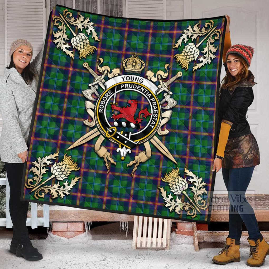 Tartan Vibes Clothing Young Tartan Quilt with Family Crest and Scottish Golden Courage Shield