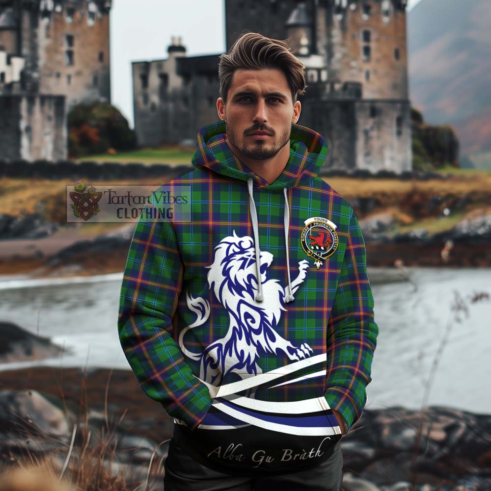 Tartan Vibes Clothing Young Tartan Cotton Hoodie with Alba Gu Brath Regal Lion Emblem