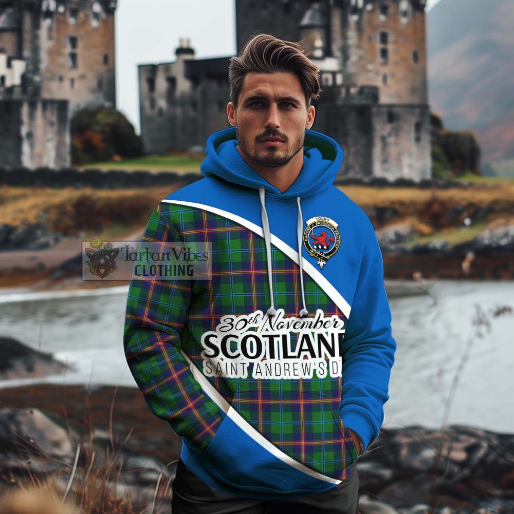 Tartan Vibes Clothing Young Family Crest Tartan Cotton Hoodie Celebrate Saint Andrew's Day in Style