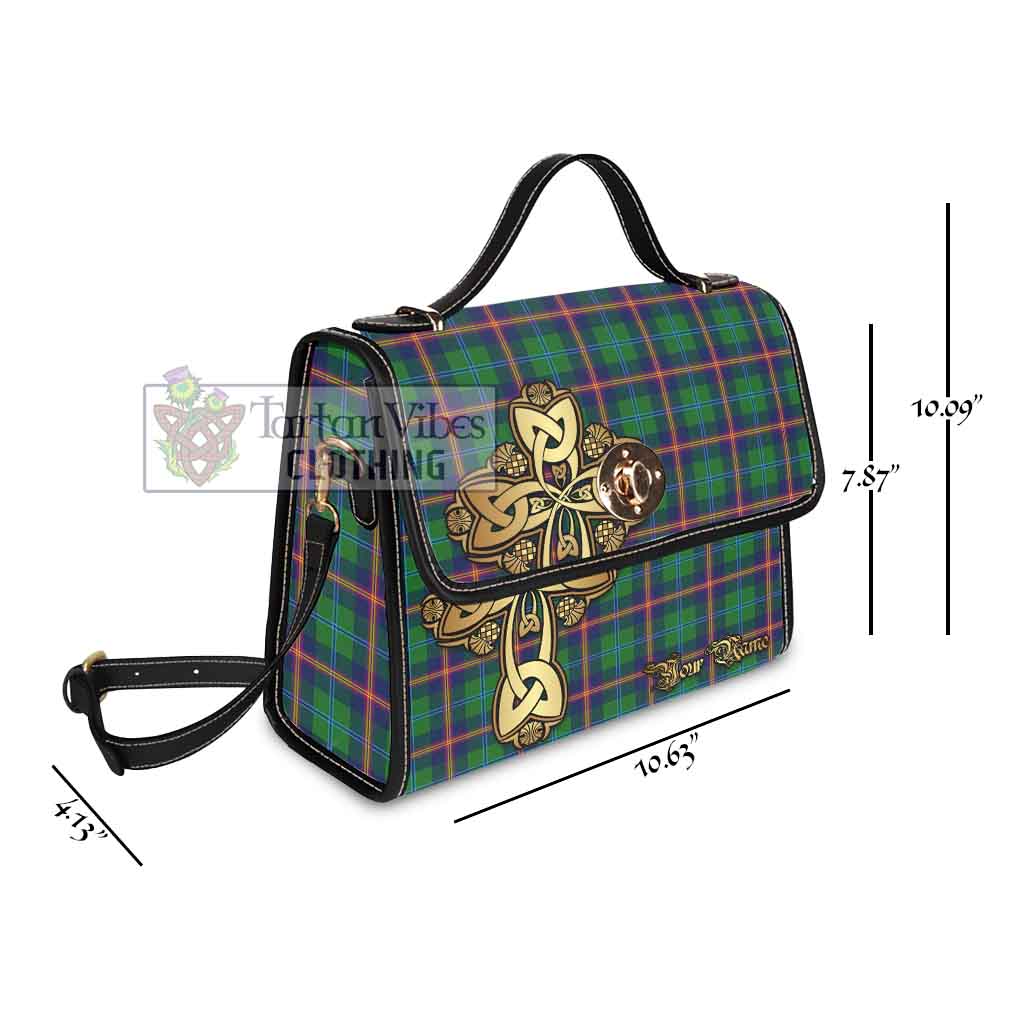 Tartan Vibes Clothing Young Tartan Waterproof Canvas Bag Golden Thistle Celtic Cross Style