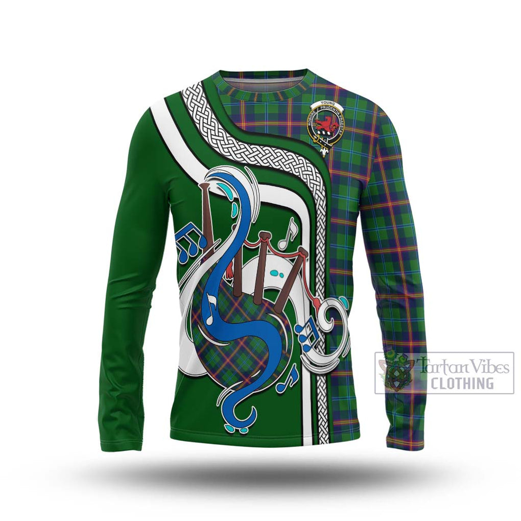 Tartan Vibes Clothing Young Modern Tartan Long Sleeve T-Shirt with Epic Bagpipe Style