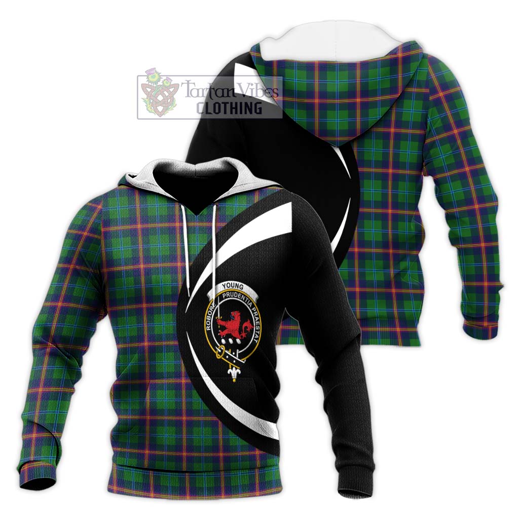 Young Tartan Knitted Hoodie with Family Crest Circle Style Unisex Knitted Pullover Hoodie - Tartan Vibes Clothing