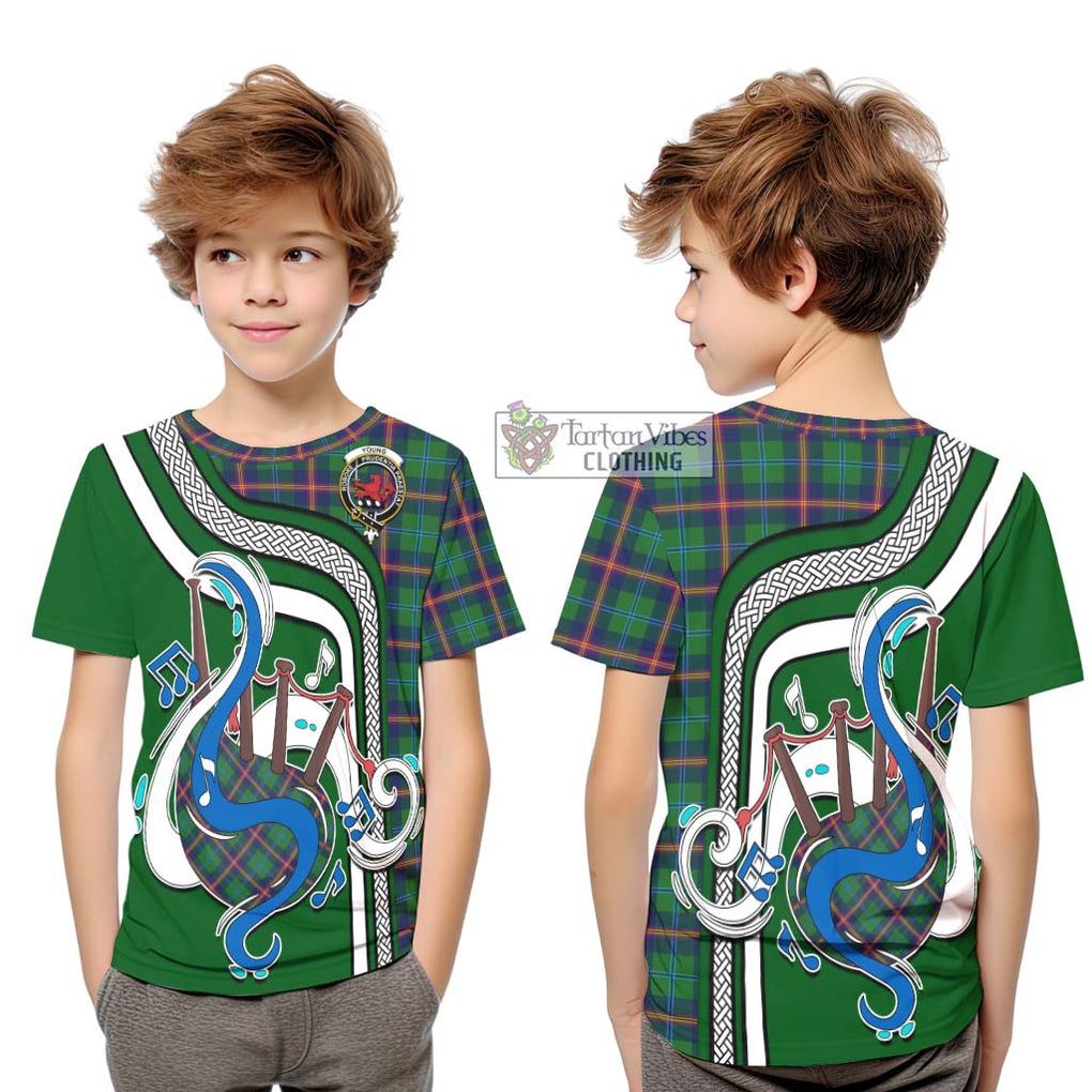 Tartan Vibes Clothing Young Modern Tartan Kid T-Shirt with Epic Bagpipe Style