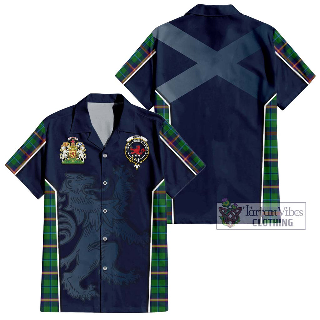 Young Tartan Short Sleeve Button Shirt with Family Crest and Lion Rampant Vibes Sport Style Kid - Tartan Vibes Clothing