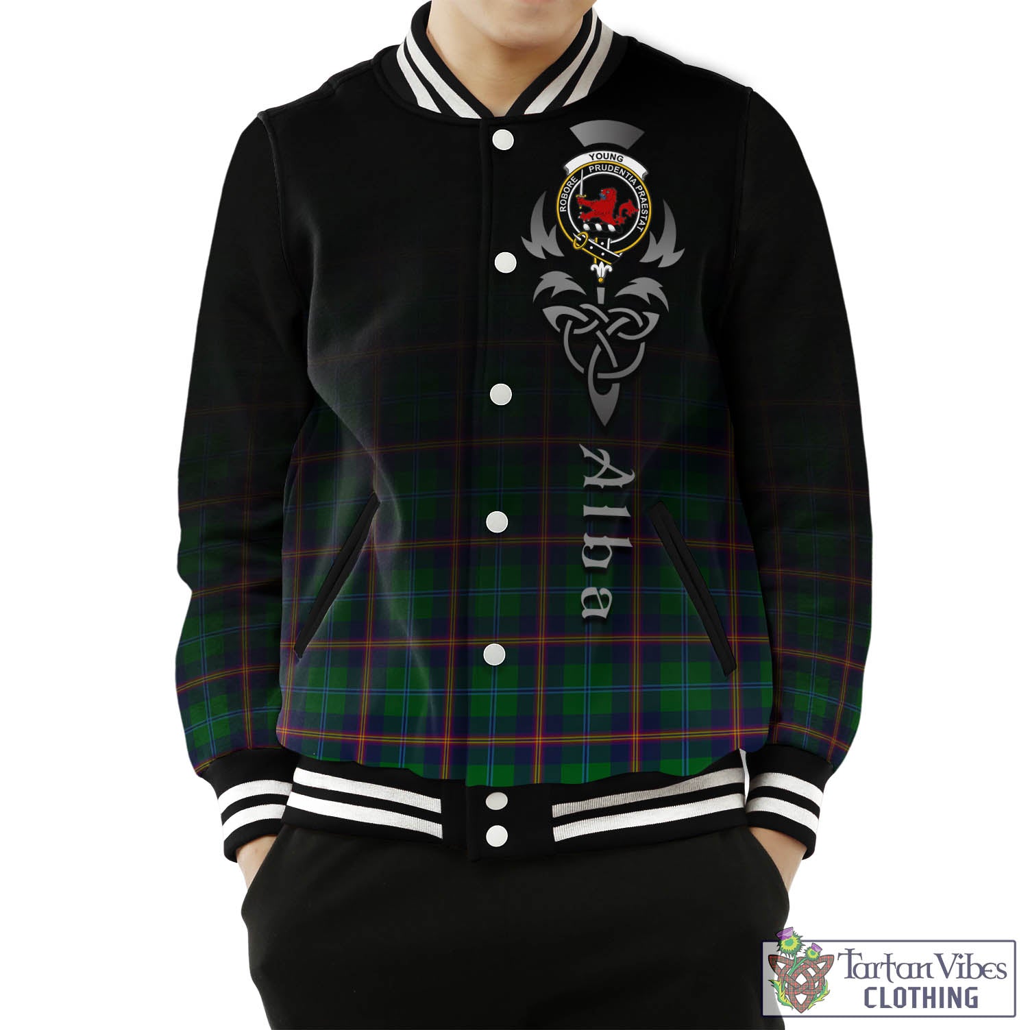 Tartan Vibes Clothing Young Modern Tartan Baseball Jacket Featuring Alba Gu Brath Family Crest Celtic Inspired