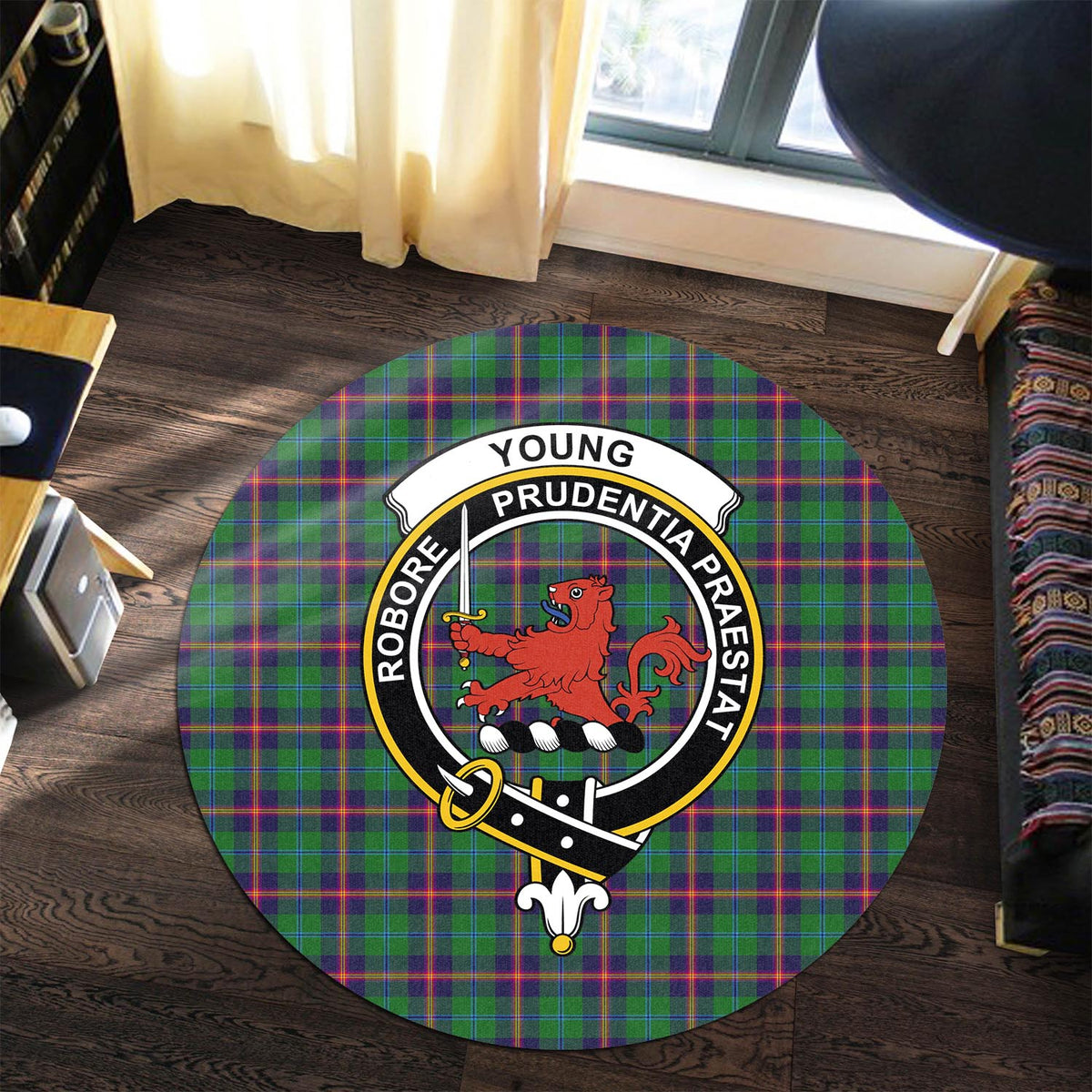 Young Tartan Round Rug with Family Crest Premium Round Rug - Tartan Vibes Clothing