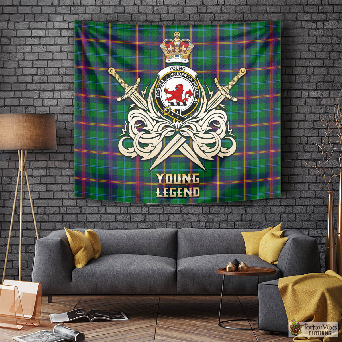 Tartan Vibes Clothing Young Modern Tartan Tapestry with Clan Crest and the Golden Sword of Courageous Legacy