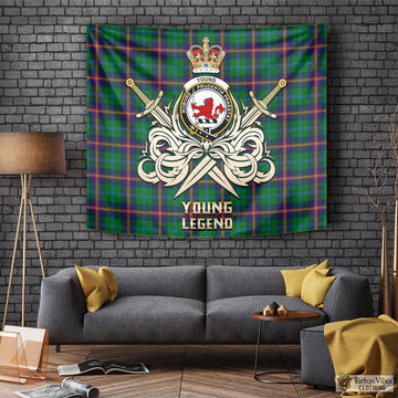 Young Tartan Tapestry with Clan Crest and the Golden Sword of Courageous Legacy