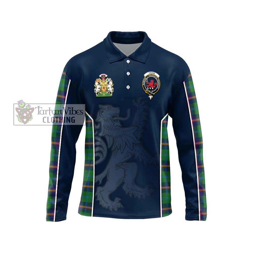 Young Tartan Long Sleeve Polo Shirt with Family Crest and Lion Rampant Vibes Sport Style Unisex - Tartan Vibes Clothing