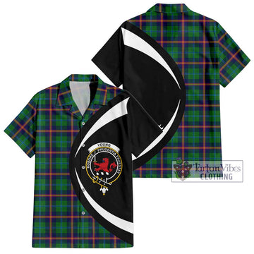 Young Tartan Short Sleeve Button Up with Family Crest Circle Style