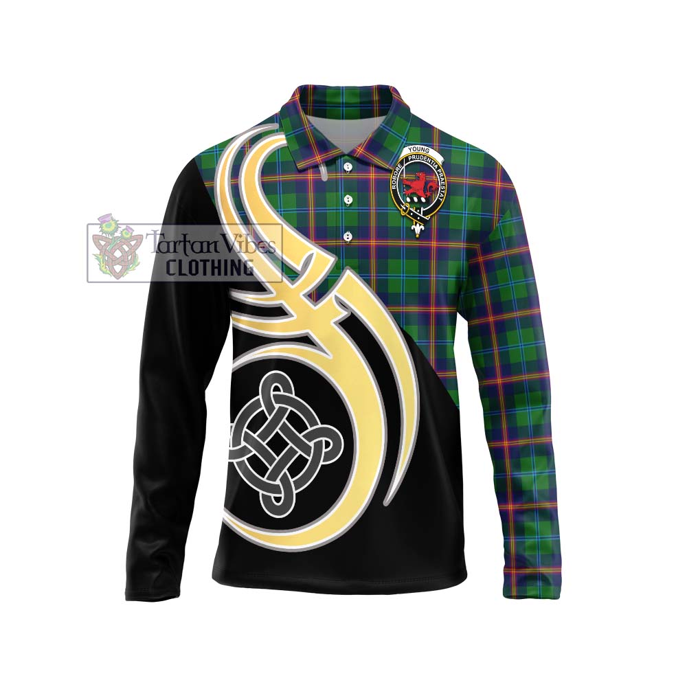 Young Tartan Long Sleeve Polo Shirt with Family Crest and Celtic Symbol Style Unisex - Tartan Vibes Clothing