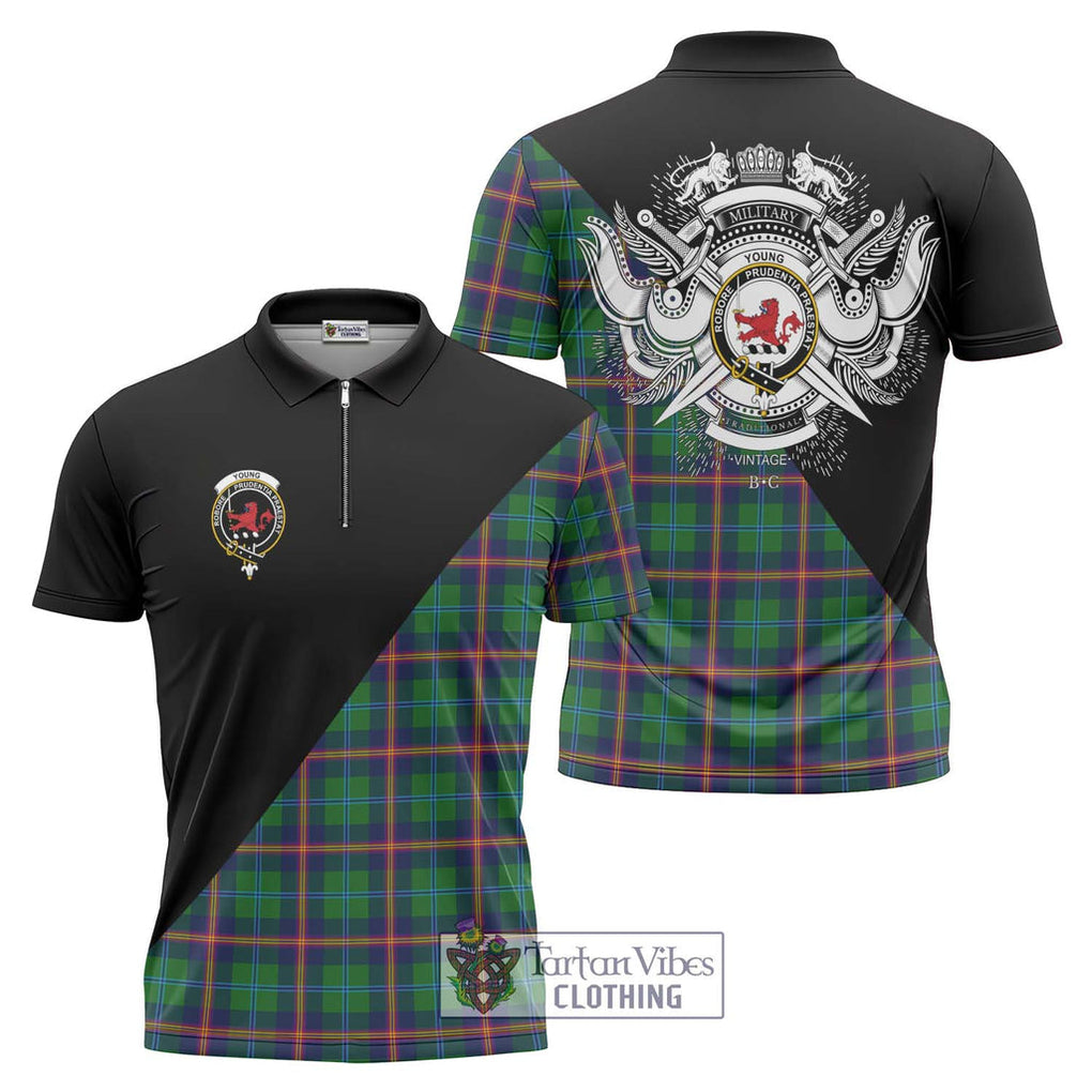 Young Tartan Zipper Polo Shirt with Family Crest and Military Logo Style Unisex - Tartanvibesclothing Shop