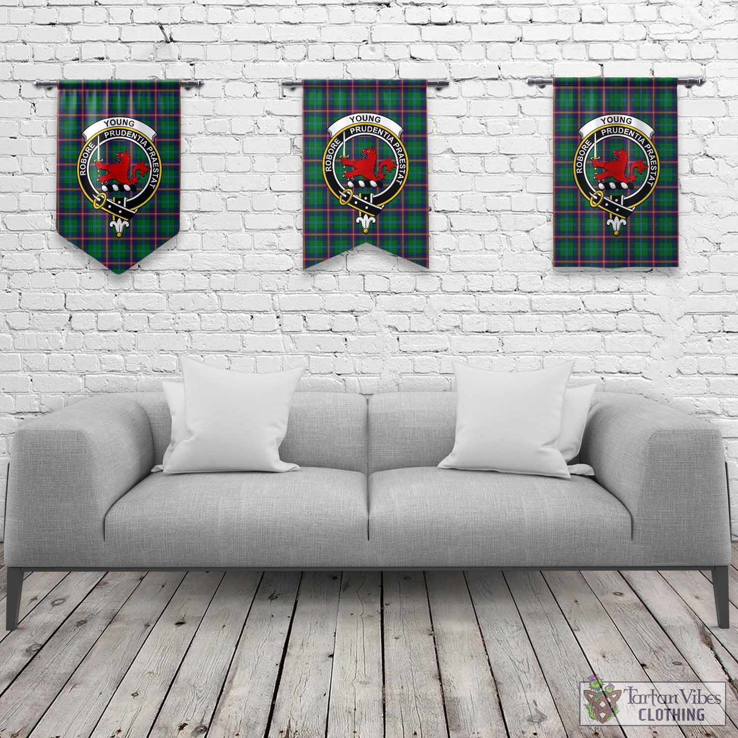 Tartan Vibes Clothing Young Modern Tartan Gonfalon, Tartan Banner with Family Crest