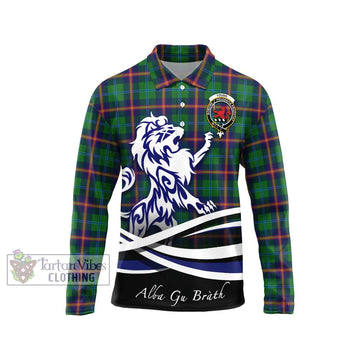 Young Tartan Long Sleeve Polo Shirt with Alba Gu Brath Regal Lion Emblem