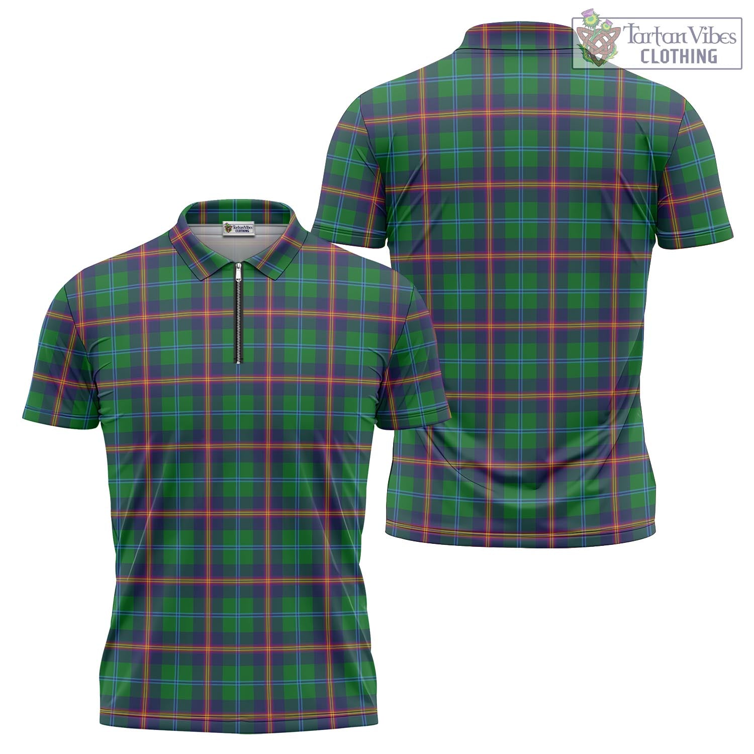 Tartan Vibes Clothing Young Modern Tartan Zipper Polo Shirt