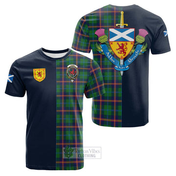 Young Tartan Cotton T-shirt with Scottish Lion Royal Arm Half Style