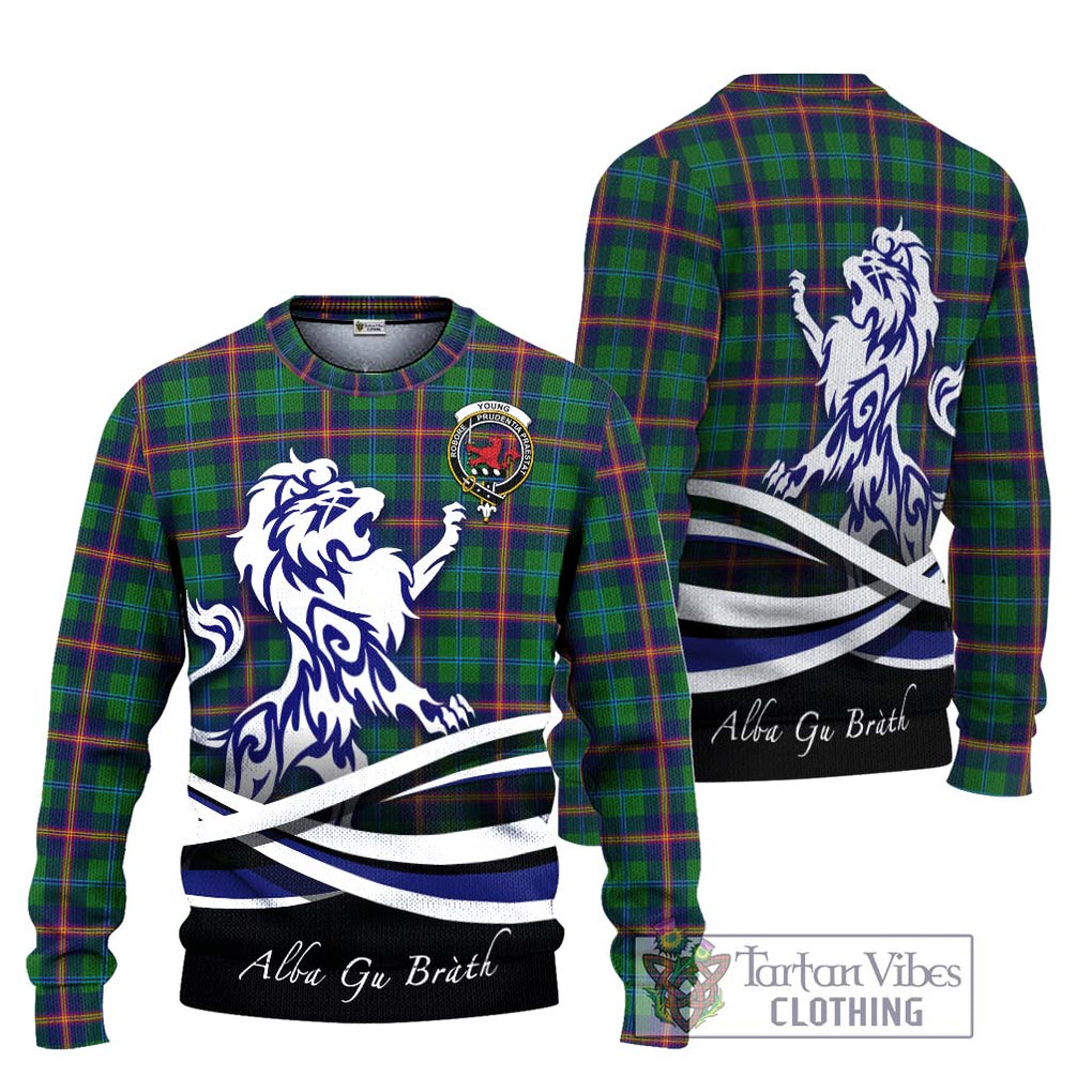 Young Tartan Knitted Sweater with Alba Gu Brath Regal Lion Emblem Unisex - Tartanvibesclothing Shop