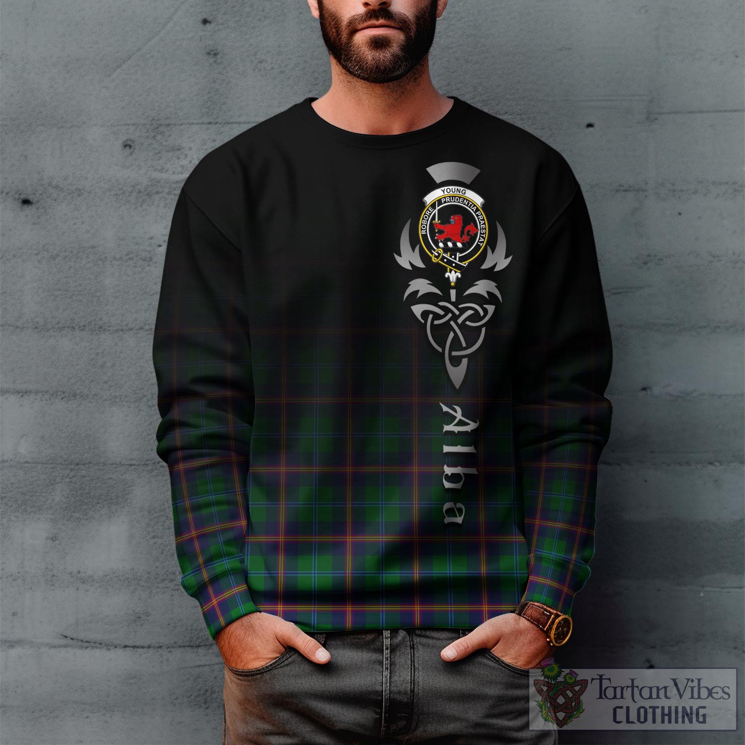 Tartan Vibes Clothing Young Modern Tartan Sweatshirt Featuring Alba Gu Brath Family Crest Celtic Inspired