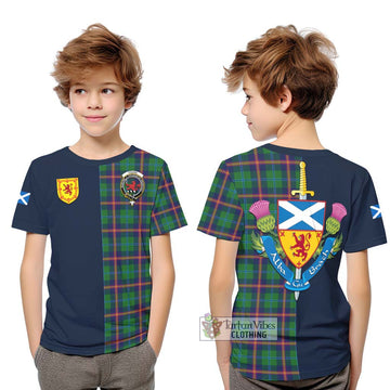 Young Tartan Kid T-Shirt Alba with Scottish Lion Royal Arm Half Style