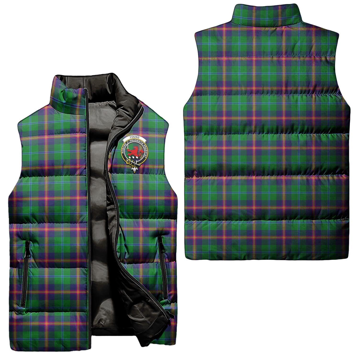 Young Modern Tartan Sleeveless Puffer Jacket with Family Crest Unisex - Tartanvibesclothing